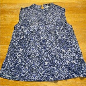 RXB Blue and White Sleeveless Mandarin Collar Blouse